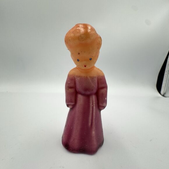 Blonde Choir Alter Boy With Candle In Mauve Robe Figurine  Wax Vintage 1950s - Picture 1 of 3